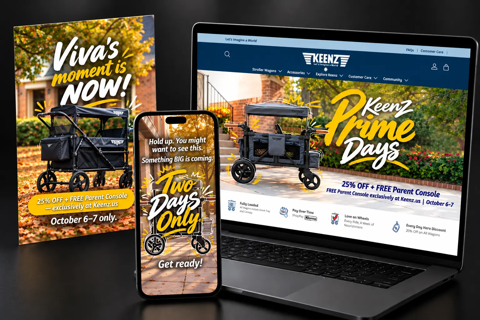 Keenz digital advertising campaign showcasing social media ads and an eCommerce landing page created for customer acquisition.