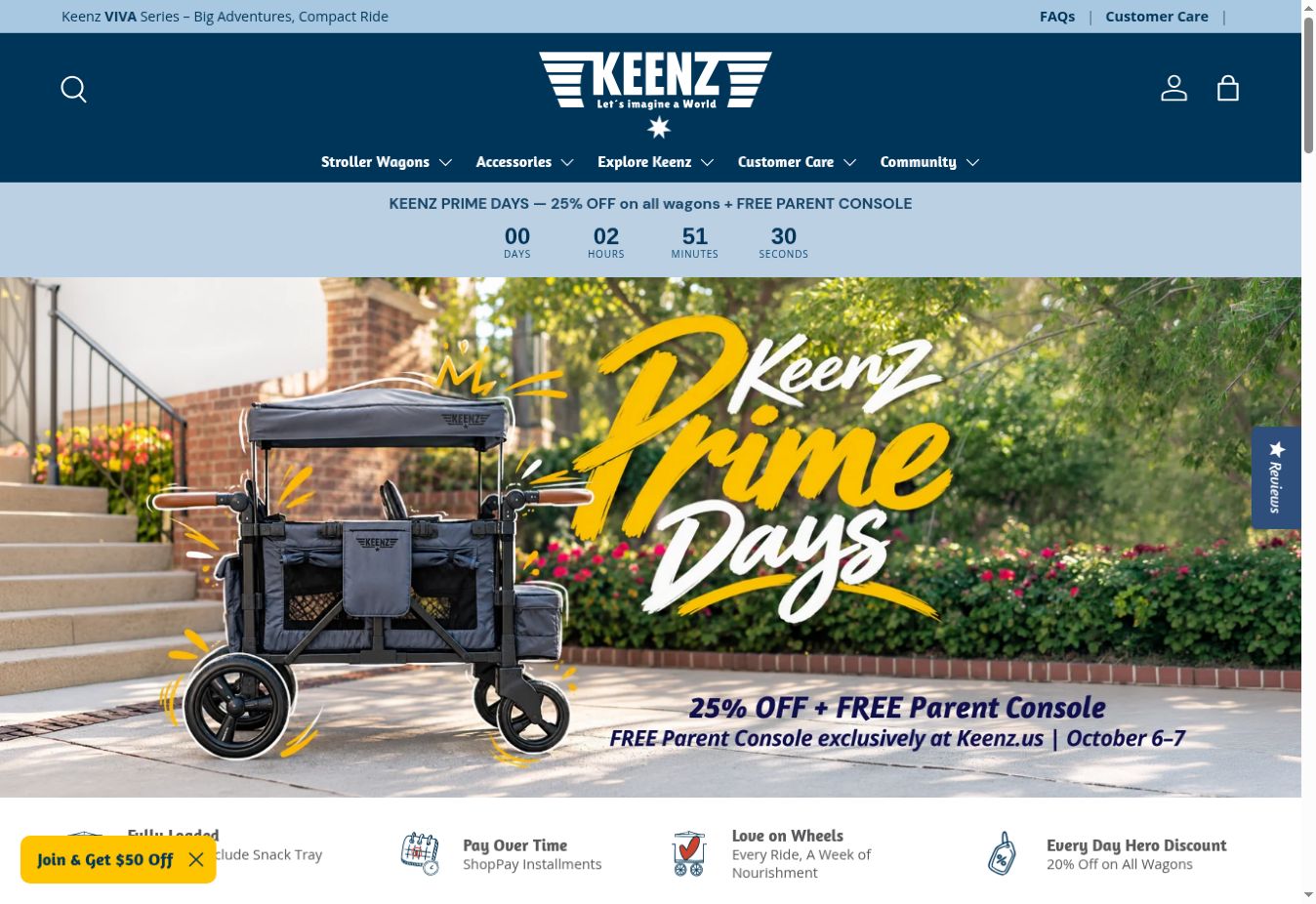 KEENZ storefront showing navigation, a Prime Days offer and a matching product campaign banner